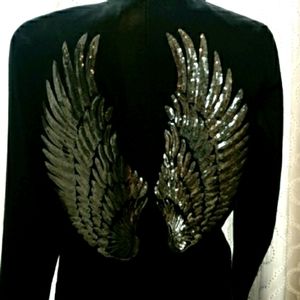 Retro jacket Leather with Silver wings in the back